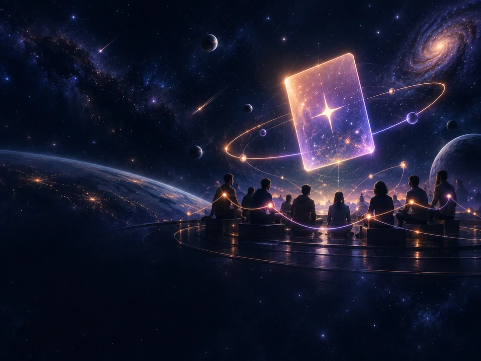 一群人共同点亮漂浮在星系中的实验种子